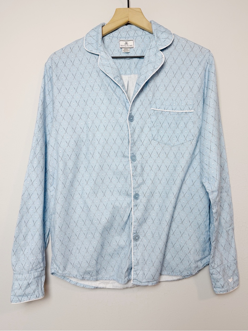 Petite Plume Blue Golf Print Button Front Pajama Top